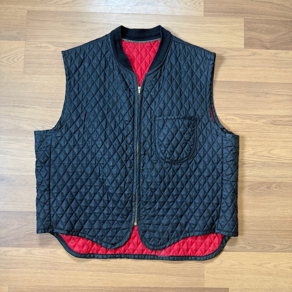 Men's Vintage 70's Black Red Quilted Zip Up Lightweight Reversible Puffer Vest M